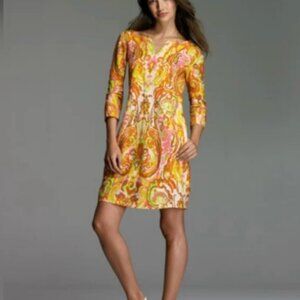 J Crew Antonia Paisley Linen Dress Orange and Pink Size 6 EUC